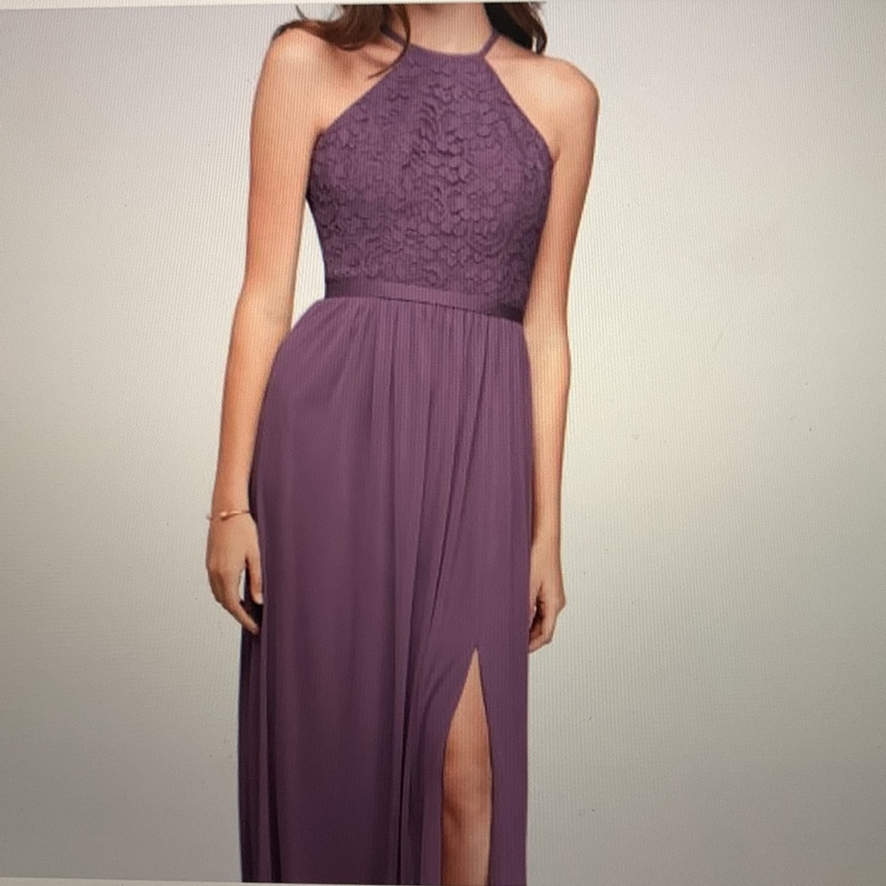 David’s Bridal Open Back Bridesmaid Dress With Mesh Skirt.
